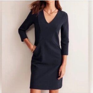 Boden black ottoman ribbed V-neck 3/4 sleeve ribbed sheath dress size 8 B150